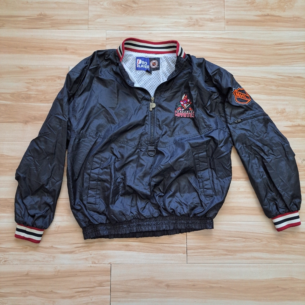 Men's VTG Phoenix Coyotes NHL Pro Player Jacket 1/4 Zip Long Sleeve Size Large